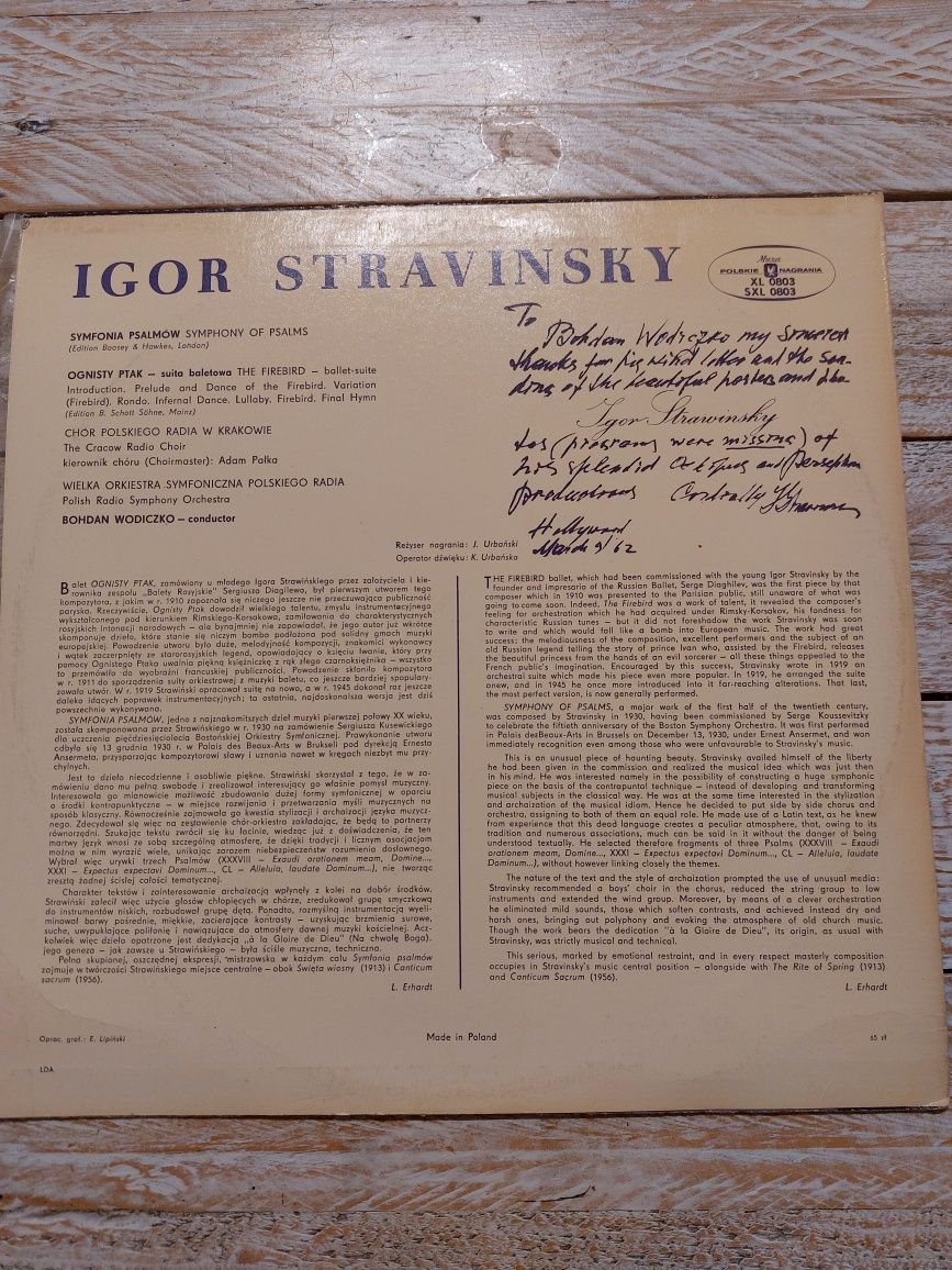 Igor Stravinsky. Symphony of psalmy. winyl