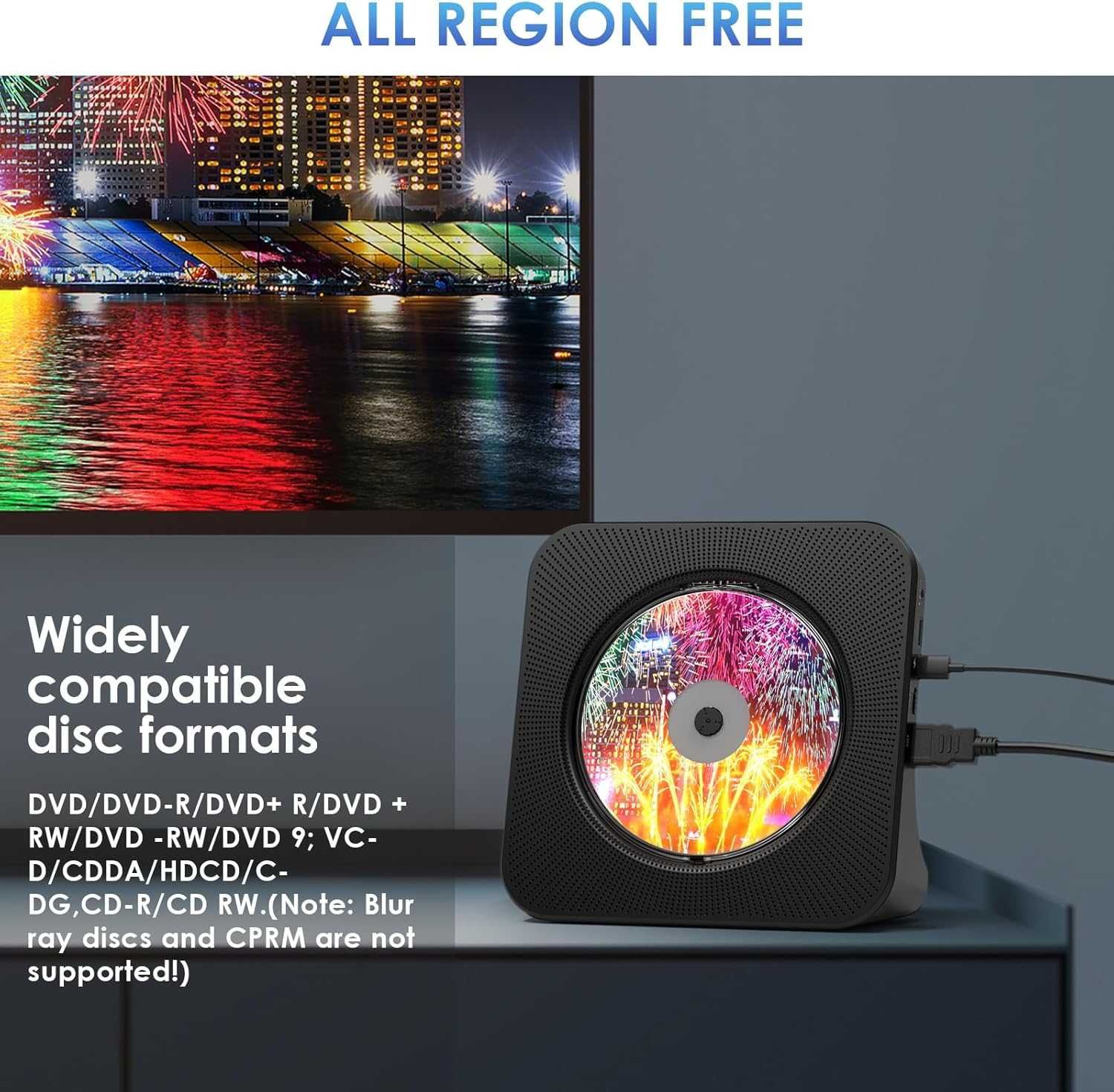 Gueray Odtwarzacz DVD CD Bluetooth Czarny
