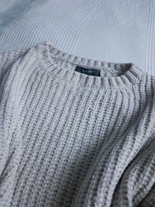 Sweter damski ciepły szary welurowy r XS