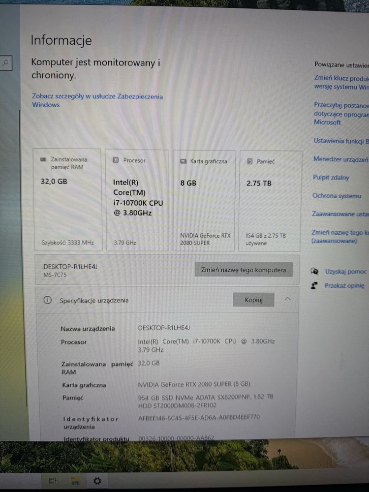 i7-10700K + RTX 2080 SuperMSI 32GB RAM Monitor Msi