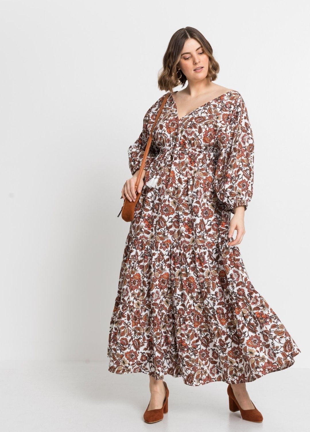 Sukienka maxi midi na wiosnę lato print kwiaty XXL 44 bonprix