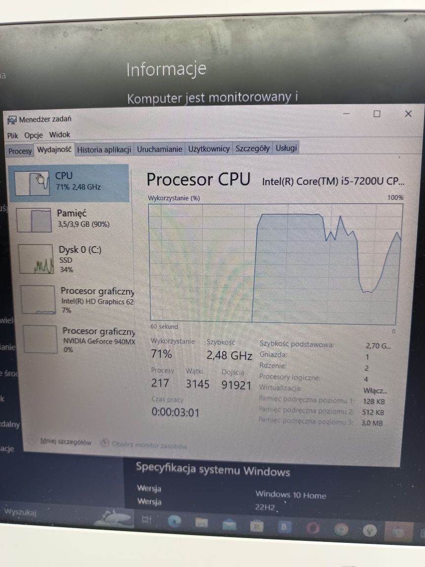 Laptop Aspire f5-573g i5-7200u 2*2,7ghz4/512ssd g940mx Komis Madej Sc