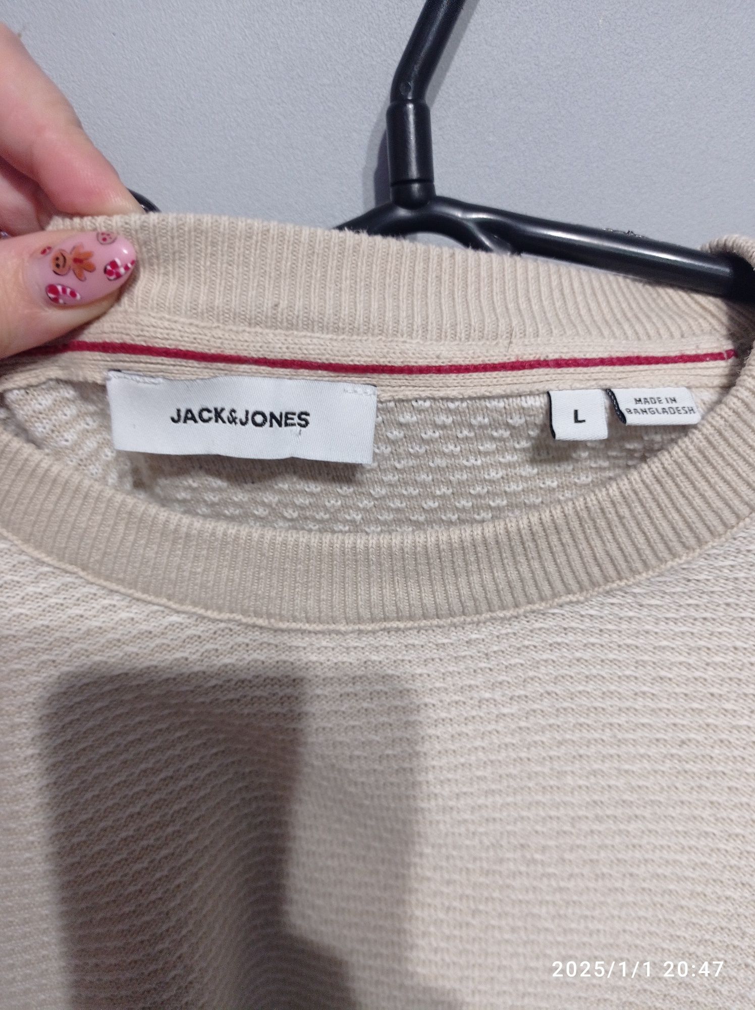 Sweter L Jack& Jones bawełna basic jednolity okrągły dekolt jesień zim