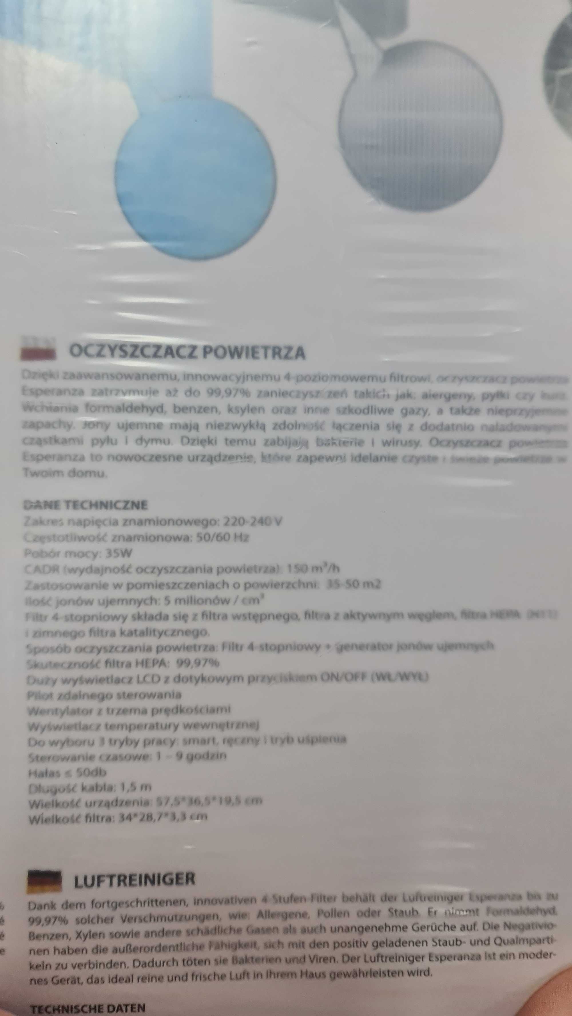 Nowy oczyszczacz powietrza, dostępne filtry HEPA, pilot STRUMIEŃ