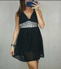 Czarna krótka sukienka z kryształkami XS
