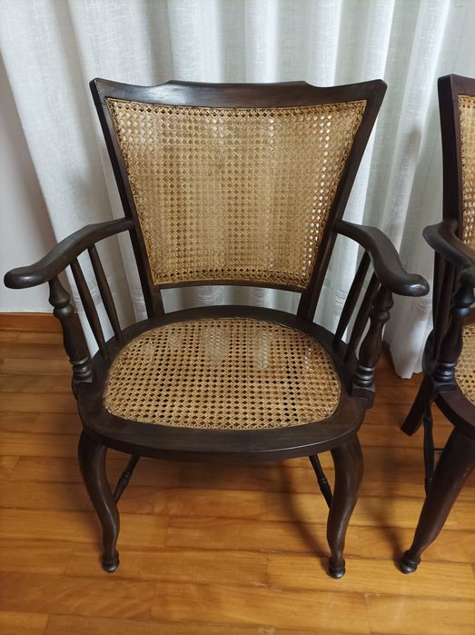 Cadeirão antigo restaurado estilo inglês com palhinha natural