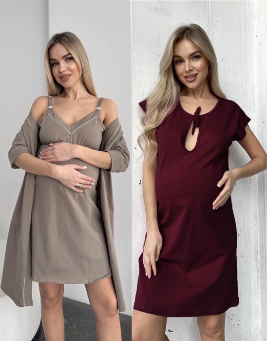 Комплект в пологовий, сорочка для годування, халат