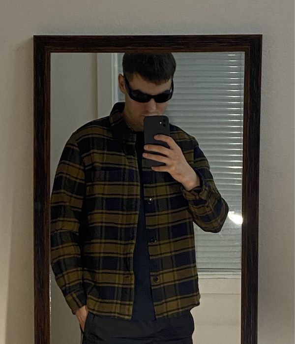 (M) клетчатая рубашка овершот клітчата сорочка zara hm