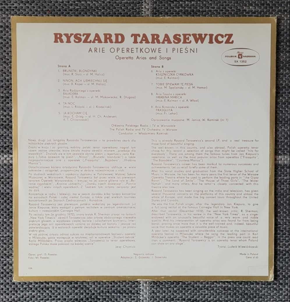 Ryszard Tarasewicz, płyta winylowa, Tobie śpiewam tę pieśń