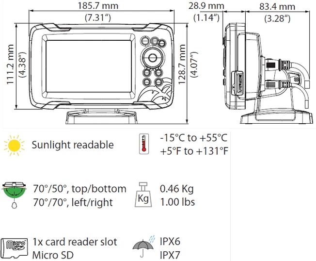 Sonda Lowrance Hook Reveal 5″ com Transdutor 50/200 HDI ROW