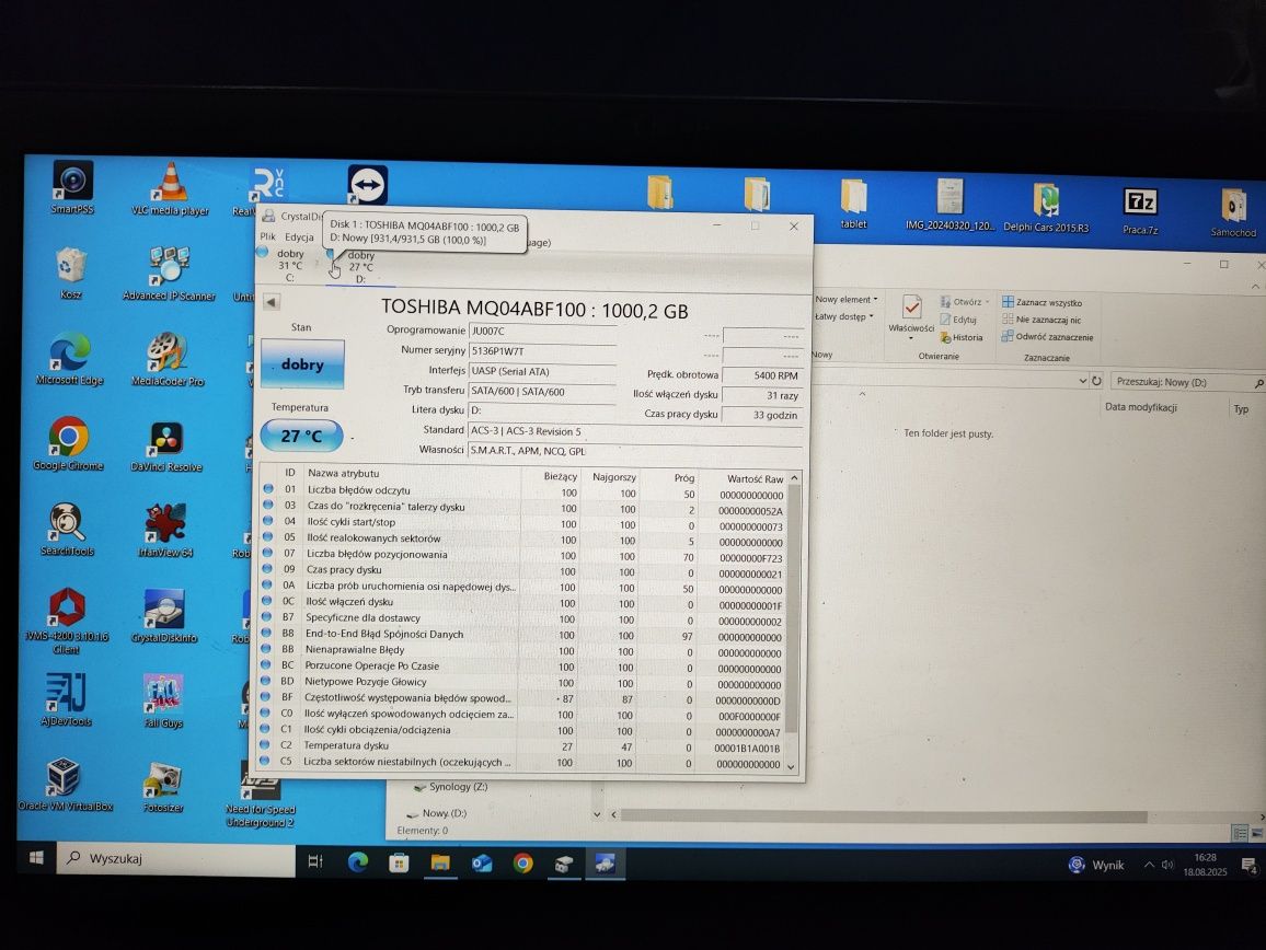 Dysk 1 tb 2.5" praktycznie nowy  33h najtaniej olx