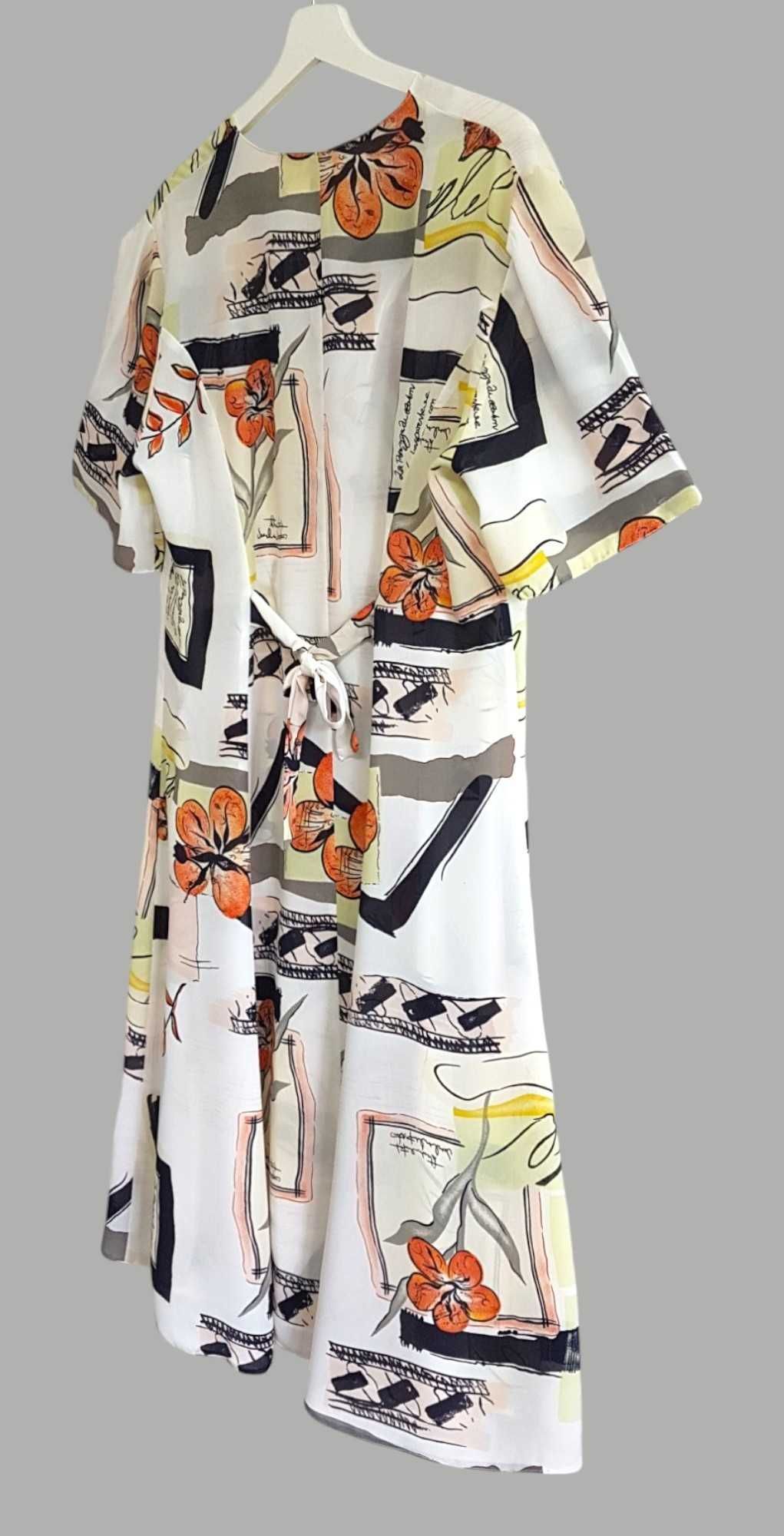 Damska sukienka ecru w kwiaty z krótkim rękawem Image 42/XL