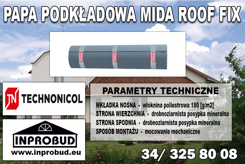 Papa podkładowa Mida Roof Fix SBS pod gonty blachy dachówki