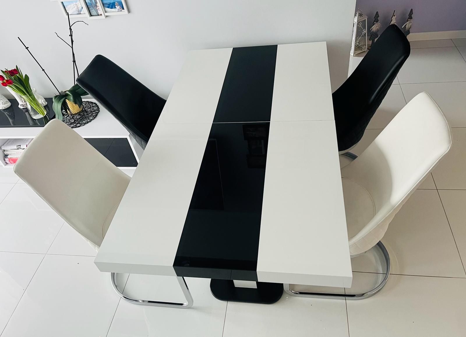 Stół rozkładany PIANOSA połysk biały / czarny 90x160 cm