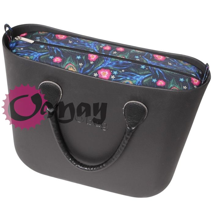 organizer OBAG STANDARD czarny kwiaty i pawie pióra 2 kieszenie OMAY