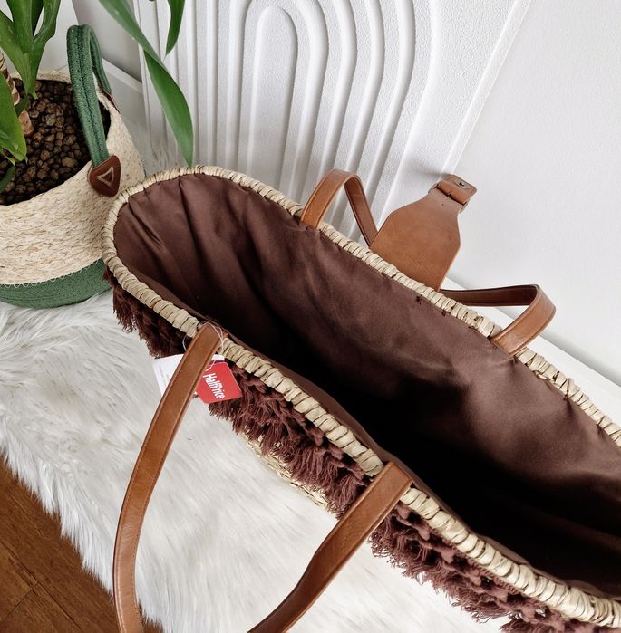 Piękny duży NOWY kosz boho plażowy pleciony torba koszyk na plażę