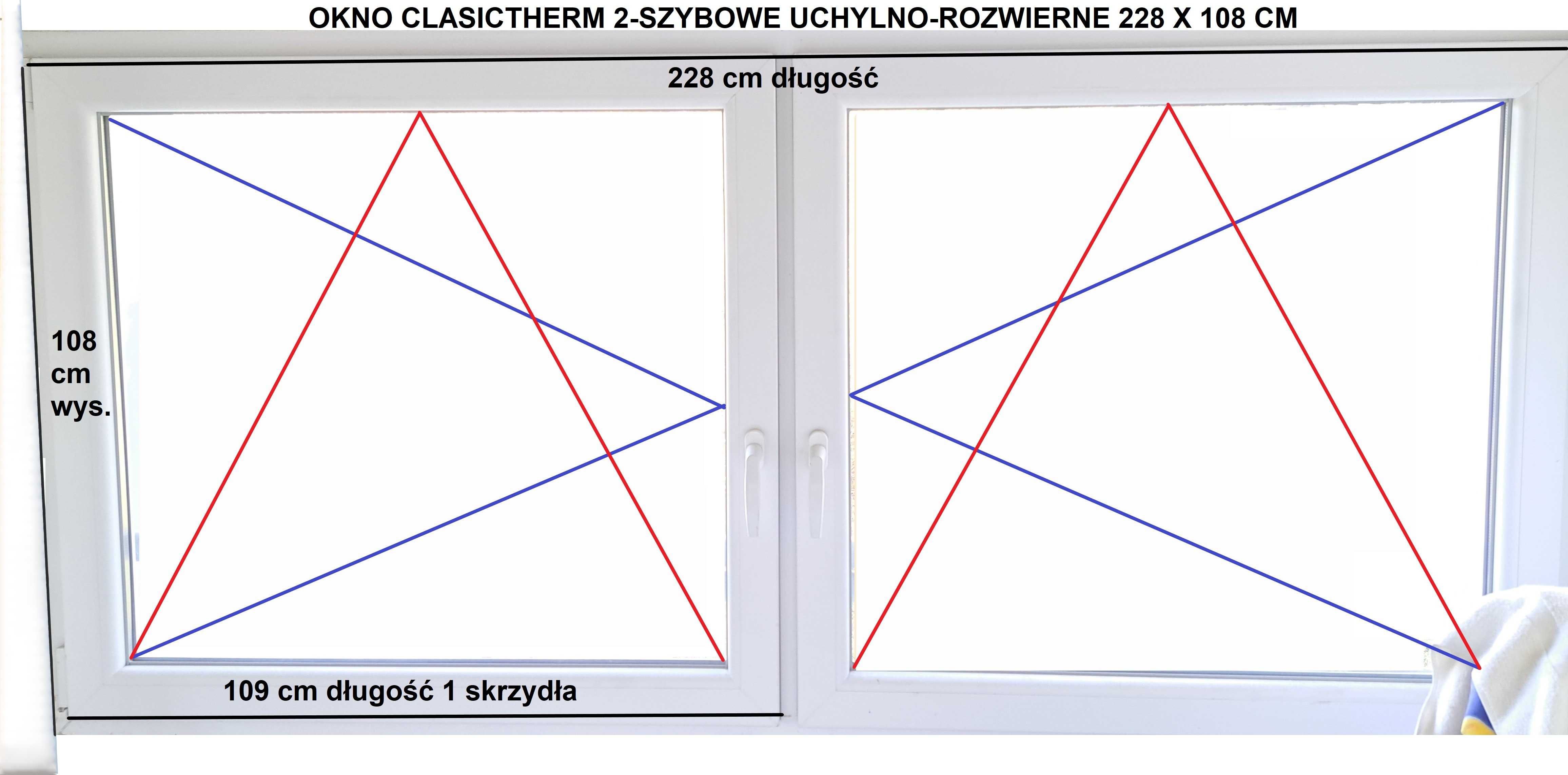 Okno PCV białe, uchylno - rozwierne w wym. 108 x 228 cm