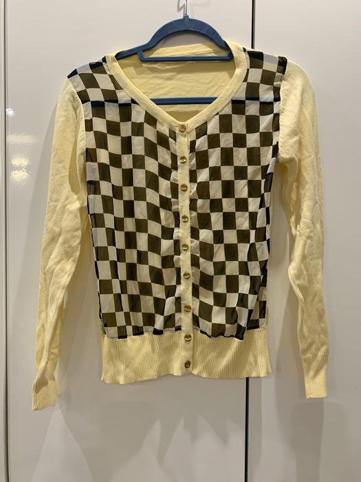 Sweterek cytrynowy z motywem szachownicy kraty (S)