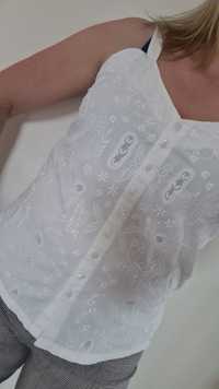 Biała bluzka z haftem, na ramiączka, 100% Bawełna, r. L 40