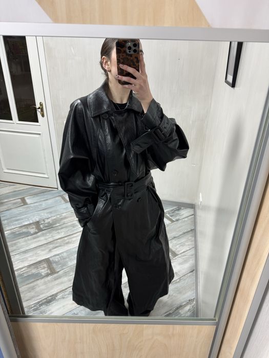 Стильний шкіряний тренч Zara кожанный плащ