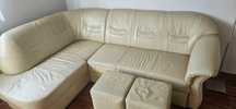 Sofa skóżana plus 2 pufki