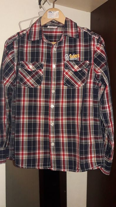 Мужская фирменная рубашка в клетку, р.46-48