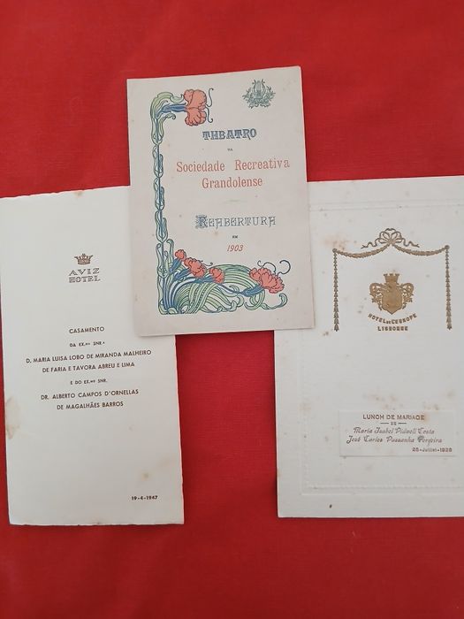 2 Menús Antigos e programa theatro de 1903