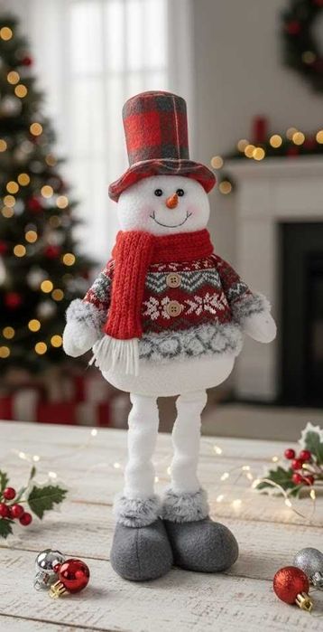 Świąteczny bałwan z rozciągliwymi nogami