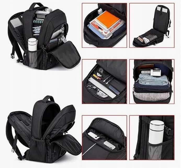 Plecak Podróżny Pojemny XXL z Przegrodą Na Laptopa USB Wodoodporny