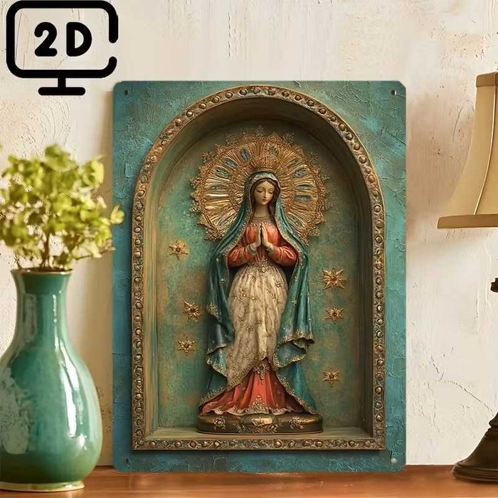 Płaski Obraz Matki Boskiej - Metalowa Dekoracja Religijna
