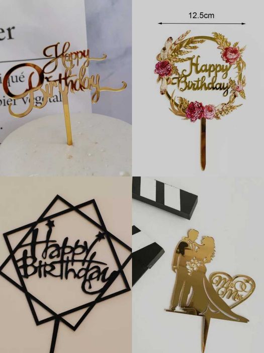 Дзеркальний топпер прикраси на торт один рік one з днем народження