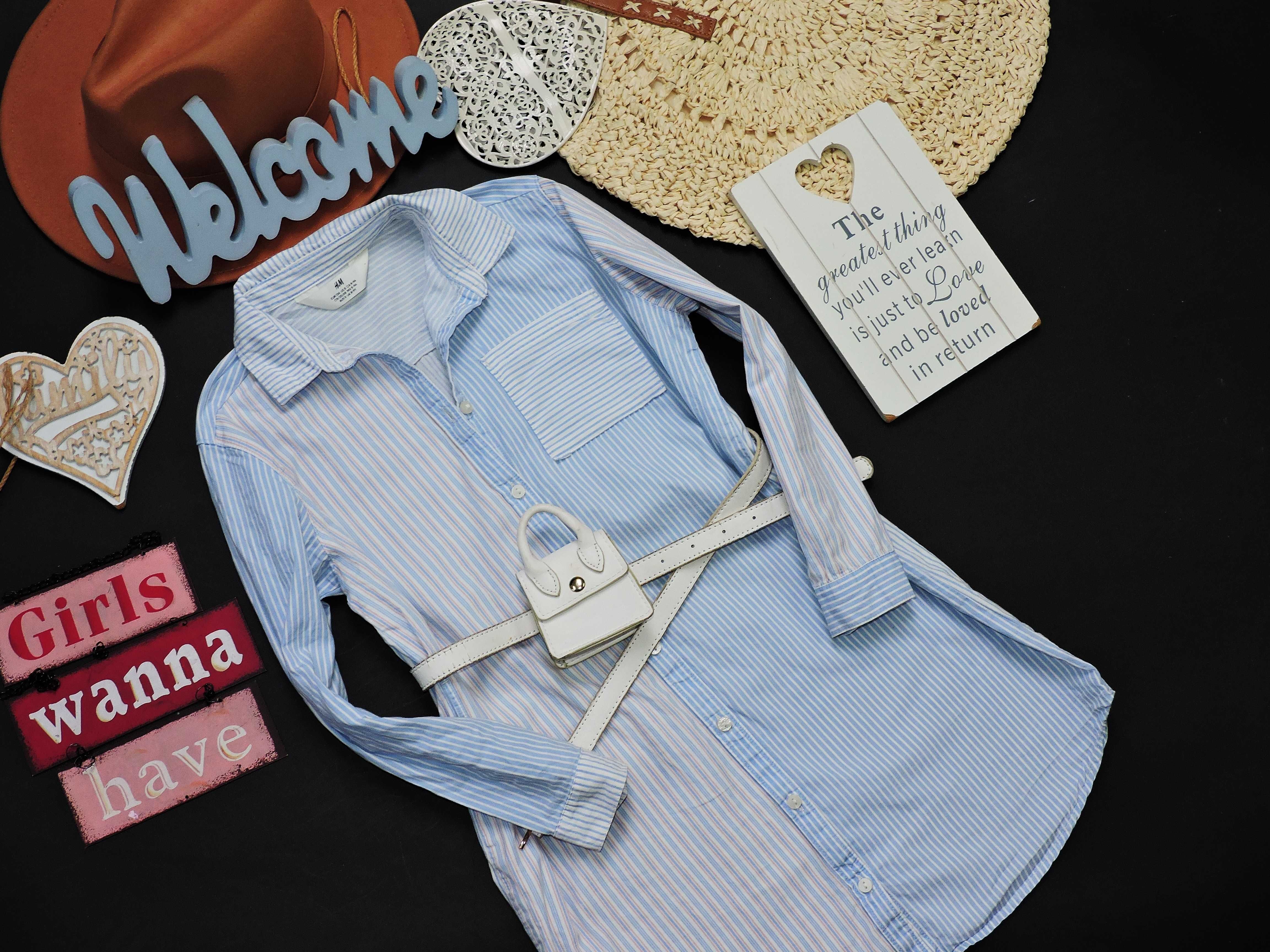 H&M - koszulowa sukienka paski , wzory r 134