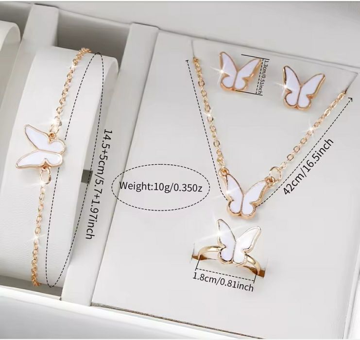 Komplet biżuterii plus zegarek ze skórzanym paskiem