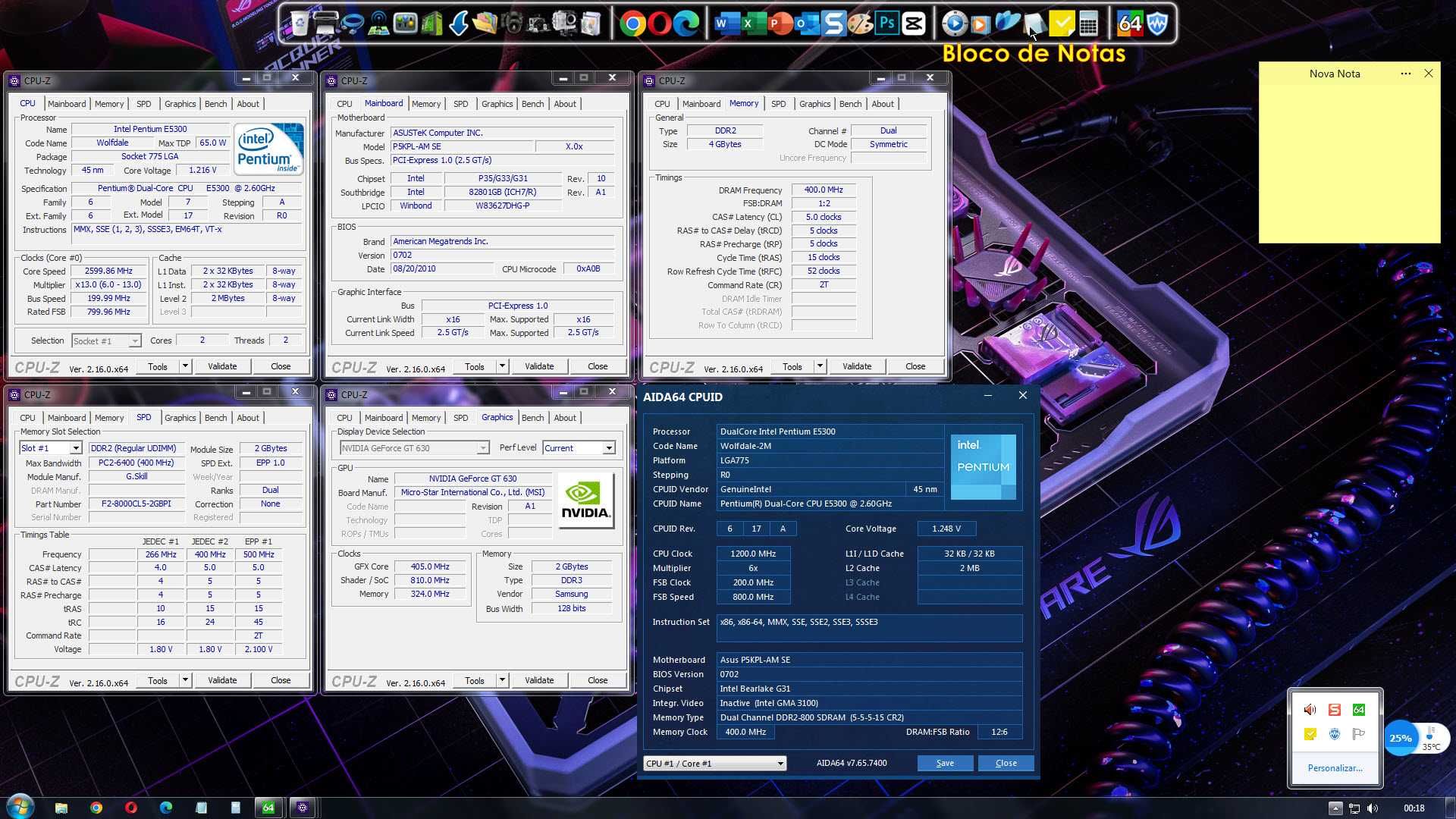 Torre Pentium E5300 + monitor + rato/teclado sem fio.