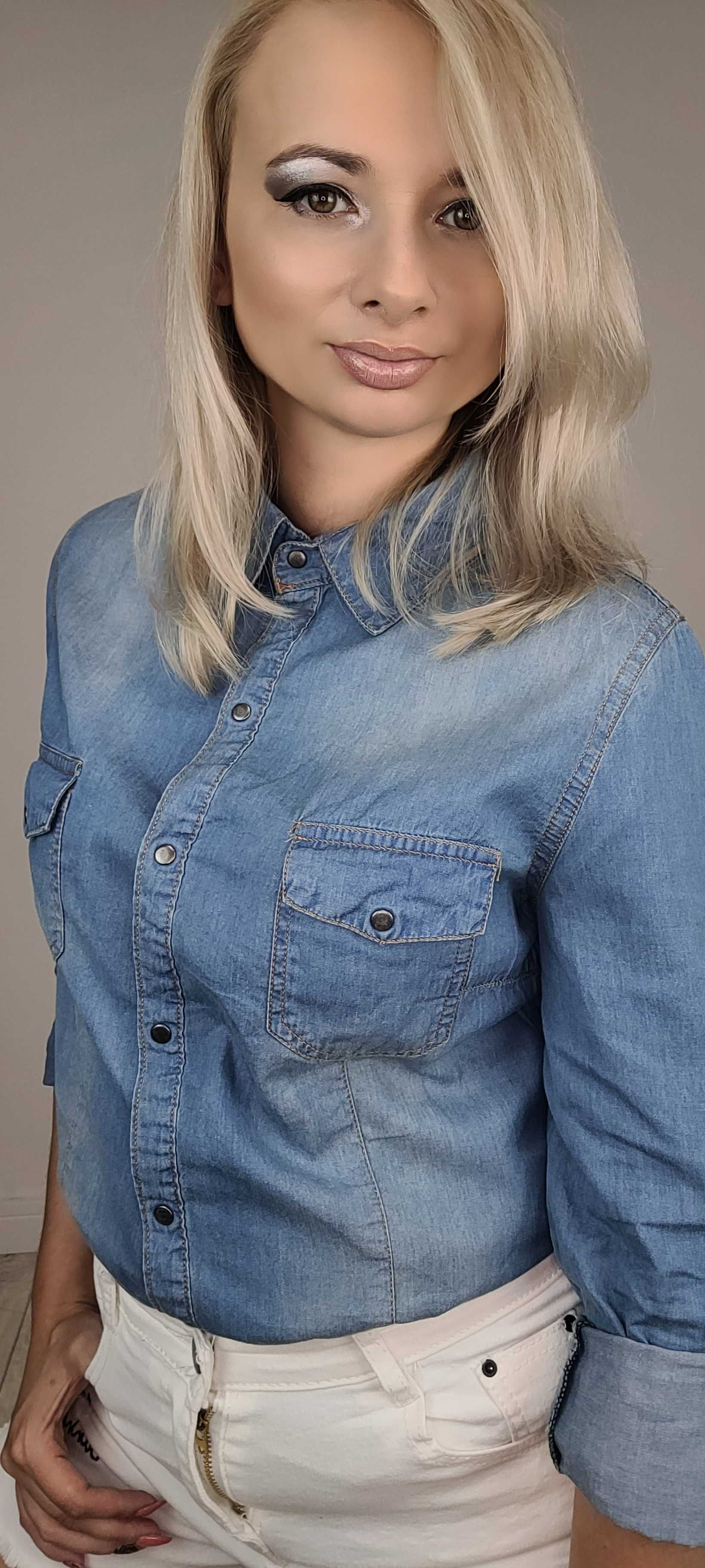 NOWA Koszula JEANS S-XXL damska klasyczna koszula jeansowa