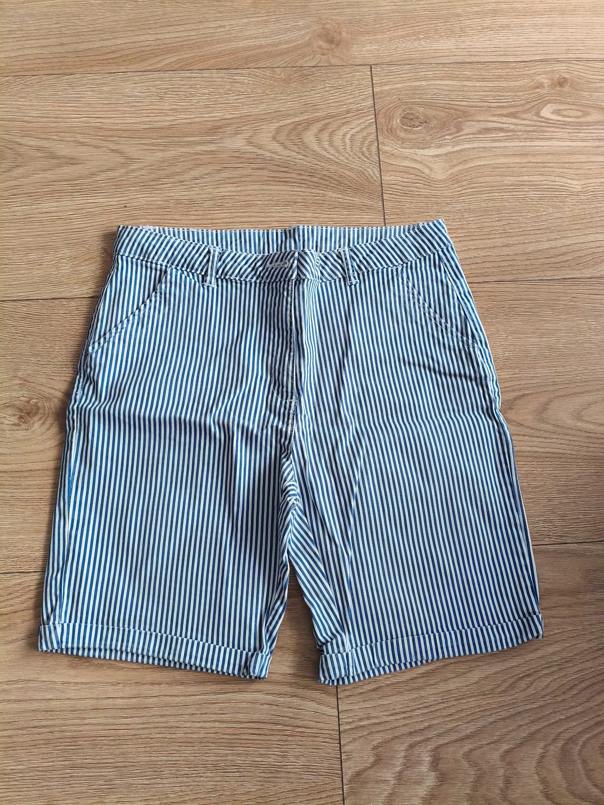 Spodenki Bermudy do kolan damskie eleganckie w paski