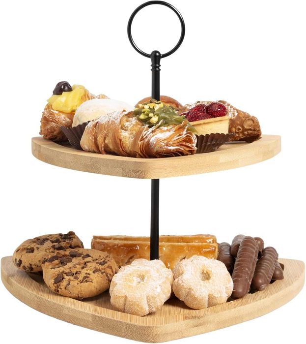 Drewniana patera 2-poziomowa Bioexxe 25x34cm, Alzatka na ciasto #6557