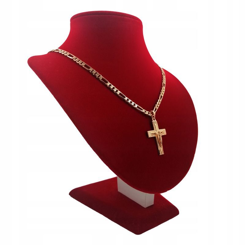Złoty Łańcuszek Figaro 55cm 6mm Z Krzyżykiem Stal Chirurgiczna 18k Pre