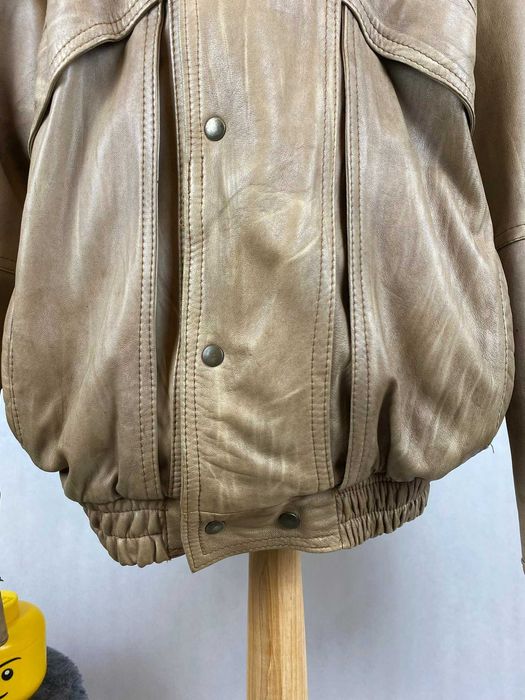 kurtka skórzana real leather boxy bomberka brązowa z odpinany rękaw