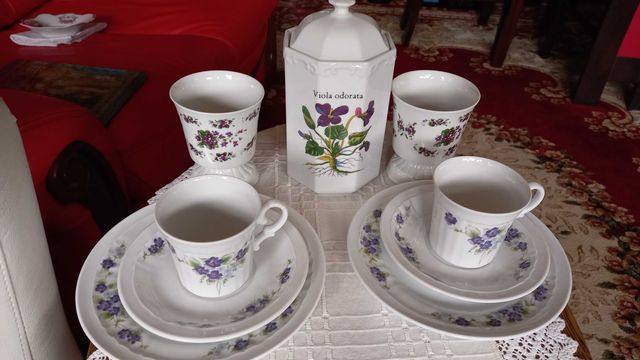 Komplet porcelana z fiołkami lata 50