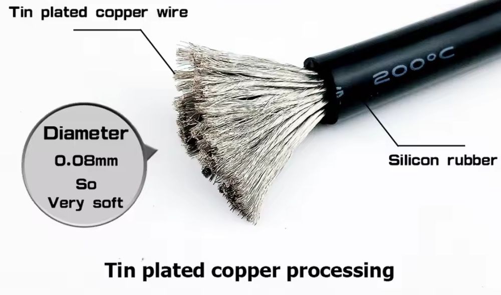 Кабель акумулятора дріт силіконовий 2-4-6-7-8-10-12AWG для інвертора