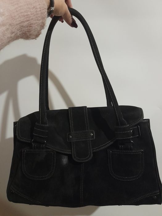 Ecco велика жіноча замшева сумка на плече чорна