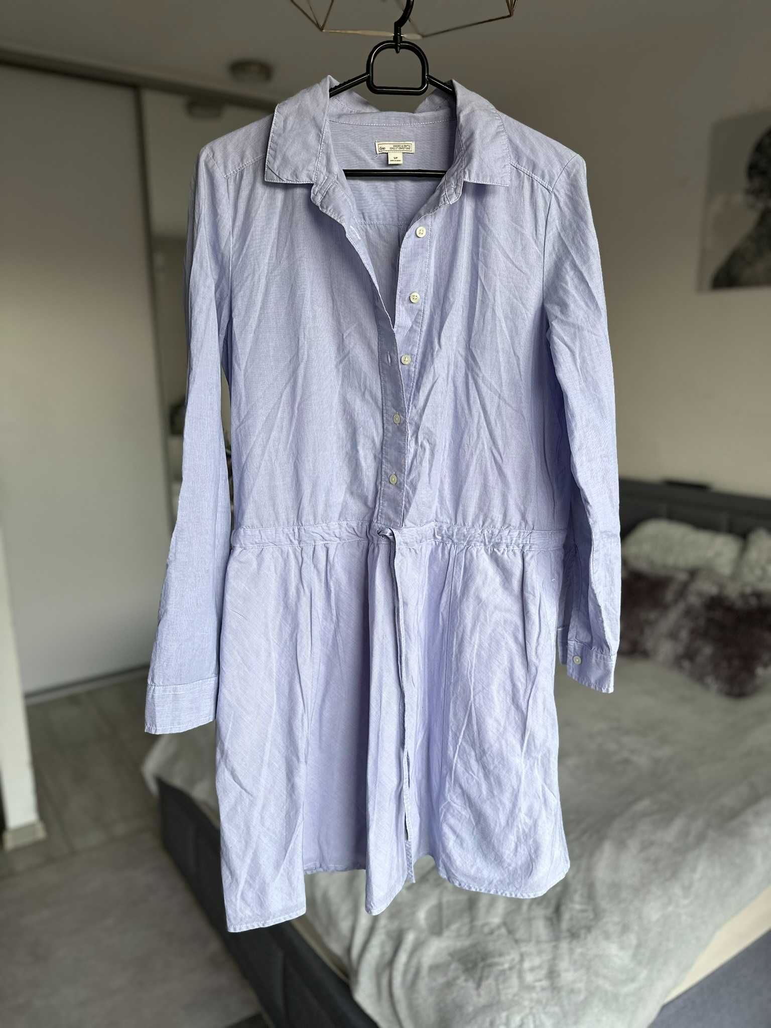 Niebieska sukienka oversize paski kołnierzyk GAP 100% bawełna