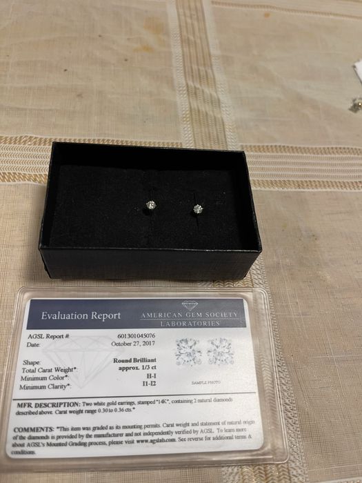Kolczyki diamentowe razem 0,30-0,36 ct certyfikat
