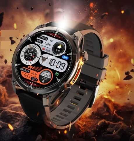 LUKSUSOWY Smartwatch Męski Rozmowy MENU PL Kompas Ciśnienie Latarka