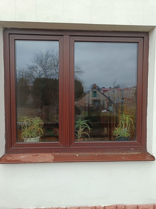 Okna DAKO PCV brąz dąb machoń białe 150x156, 179x149 okno plastik