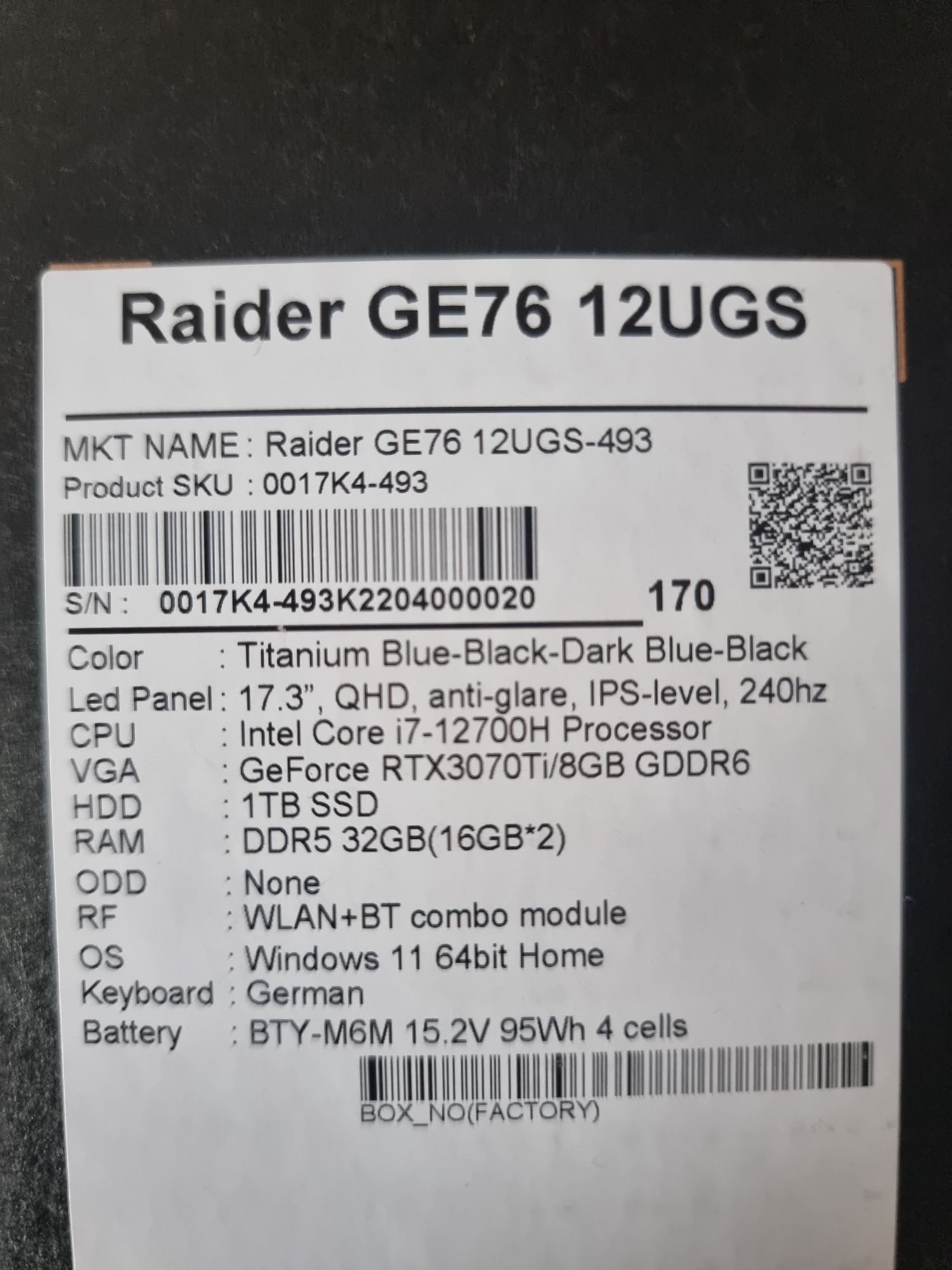 Laptop MSI GE76 Raider 12UGS