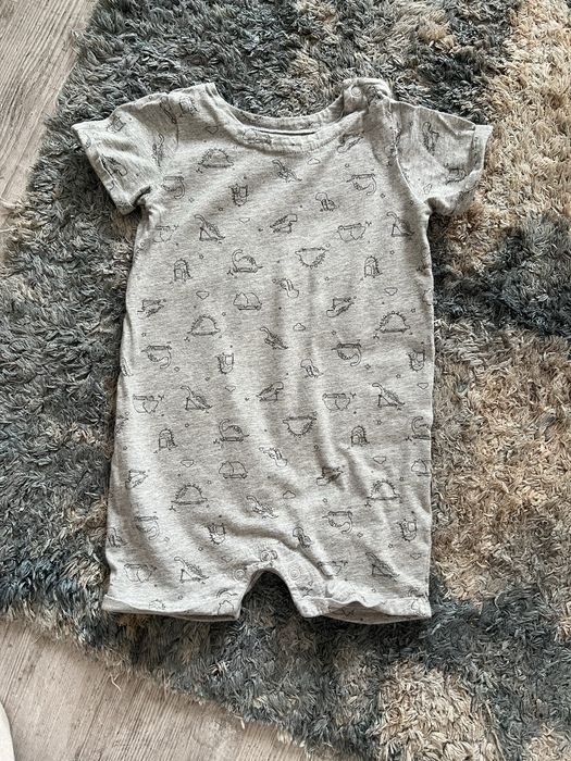 Rampers TU 80-86 cm bawełniany letni szary na lato body konplet