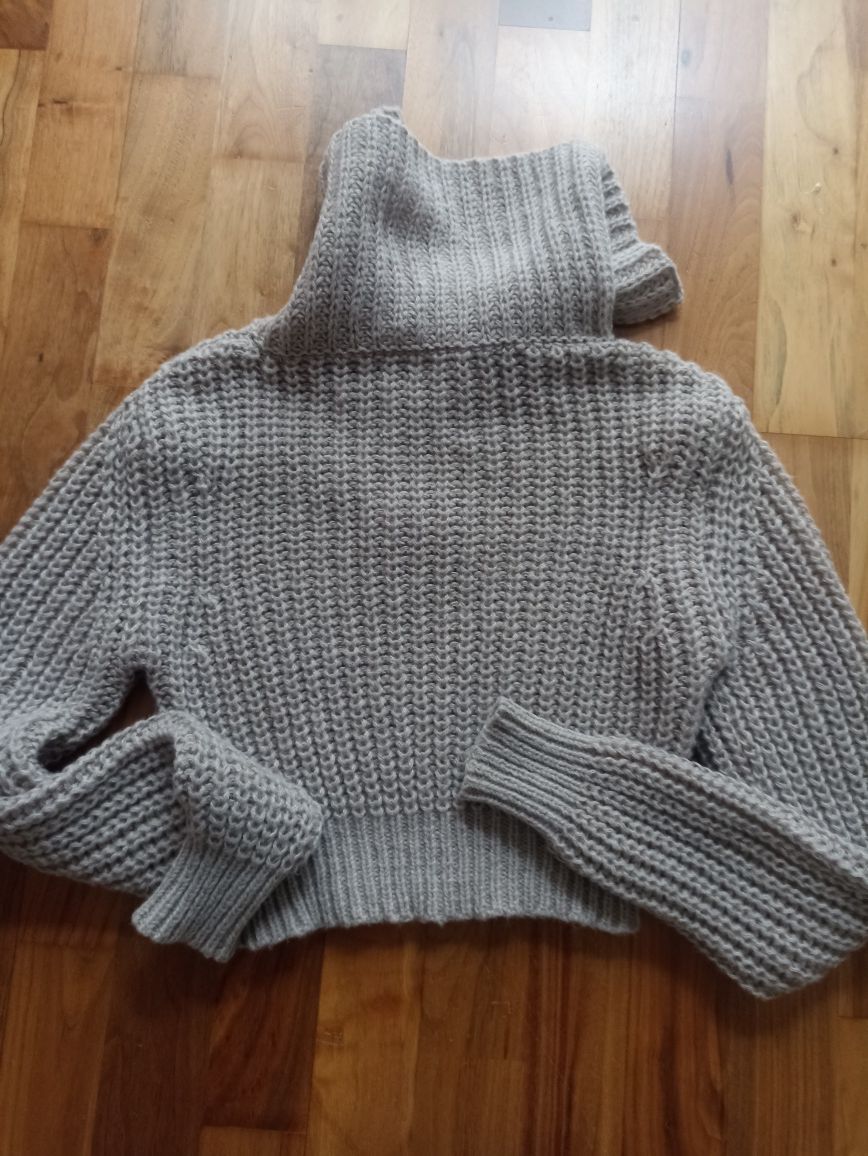 Sweter krótki wełniany damski beżowy S/M