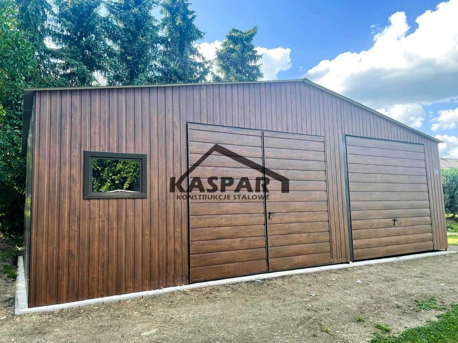 Garaż blaszany 9x6 2x Brama okno drewnopodobny dwuspadowy GP139